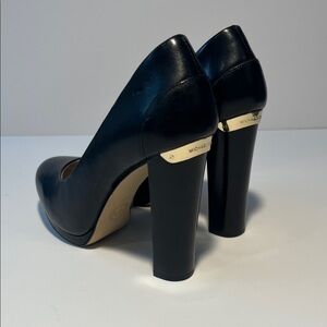 MICHAEL KORS Black Leather Block Heel Pumps with GOLD Accent (used)